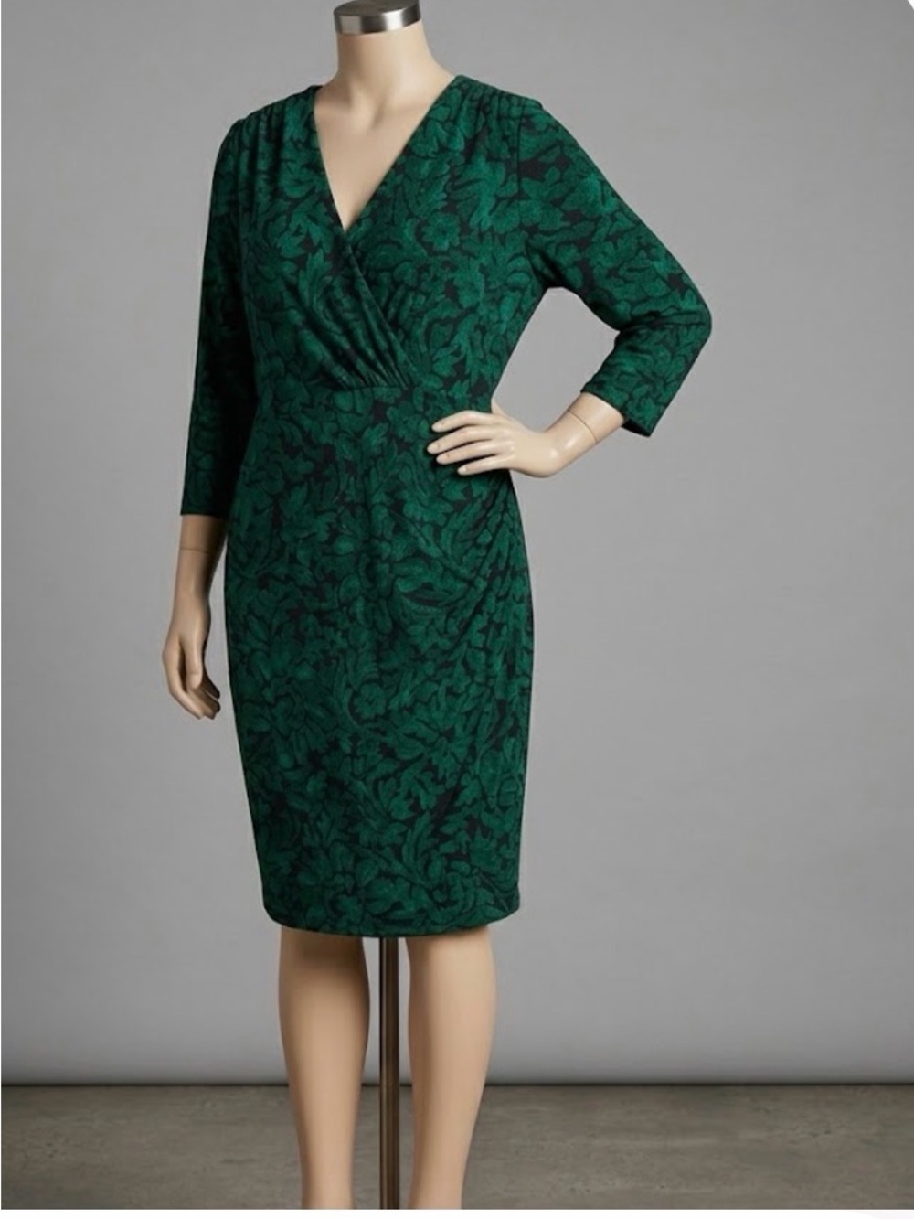 Lauren Ralph Lauren Emerald Green Floral-Print Midi Sheath Dress